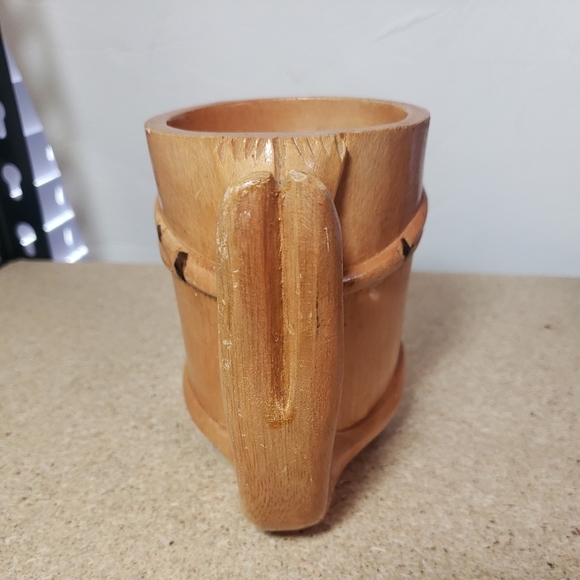 Phillipine Hand-Carved Primitive Wood Tribal Tiki Mug Woman Face Head 4.5" tall - Picture 3 of 8